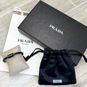 Prada Black Leather Bangle Bracelet